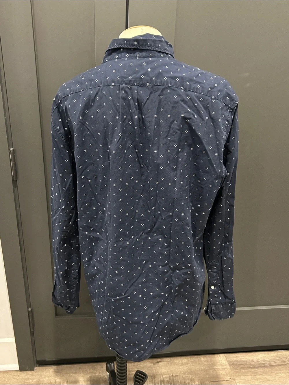 J. Crew Navy Button-Down Shirt with Small White Geo Print